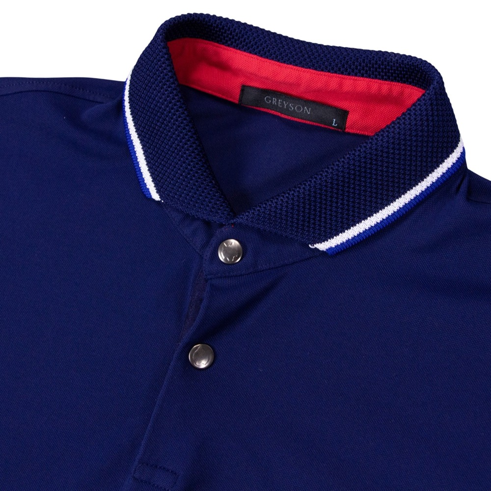 Greyson Mens L Blue Tipped‎ Nylon Pima Cotton Blend Snap Golf Polo Shirt Peru